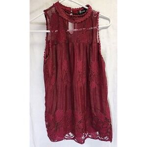 Miss Chievous Size M Maroon Lace Overlay Blouse Top Tank Lined Burgundy Womens